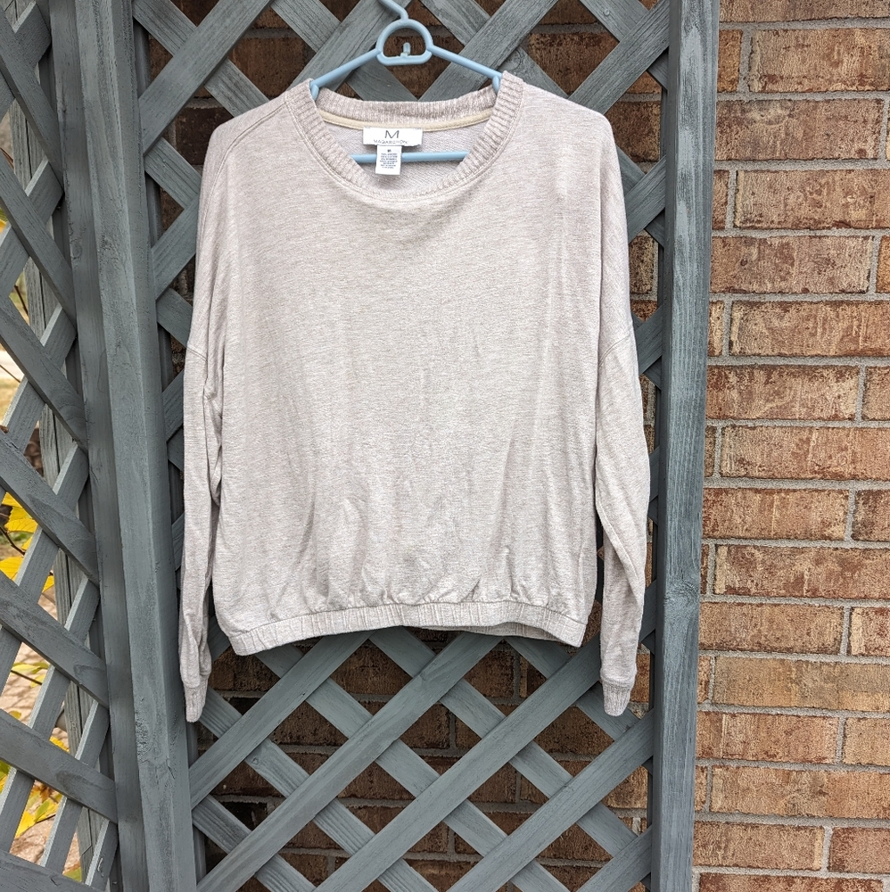 Magaschoni Oatmeal Long Sleeve Elastic Waist Top